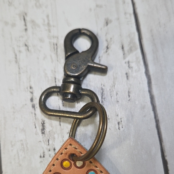 Myra Bag Tan and Teal Leather Fringe Keychain - Picture 4 of 5